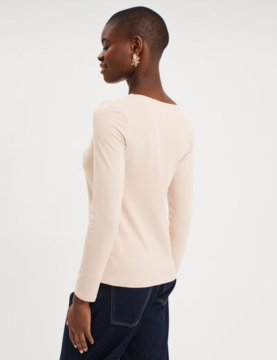 T-shirt ajust&eacute; manches longues beige femme