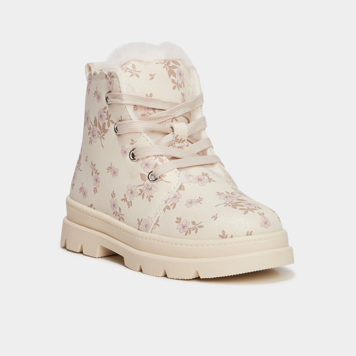 Bottines fourr&eacute;es &agrave; paillettes creme fille
