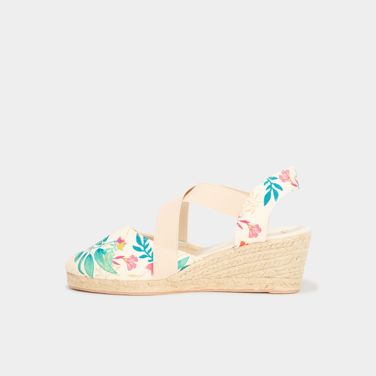 Sandales espadrilles compens&eacute;es en toile multicolore femme