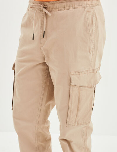 Pantalon cargo taille &eacute;lastiqu&eacute;e beige homme