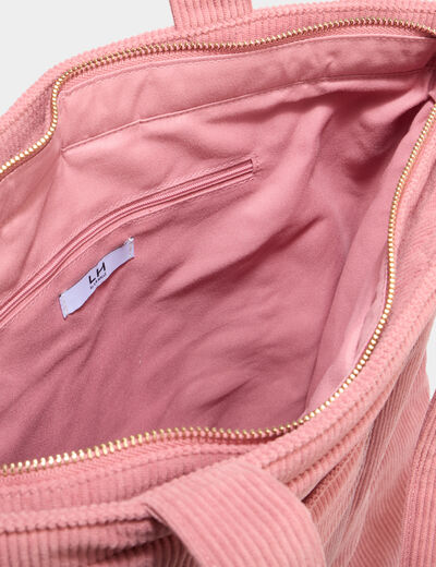 Sac tote bag zipp&eacute; effet velours vieux rose femme