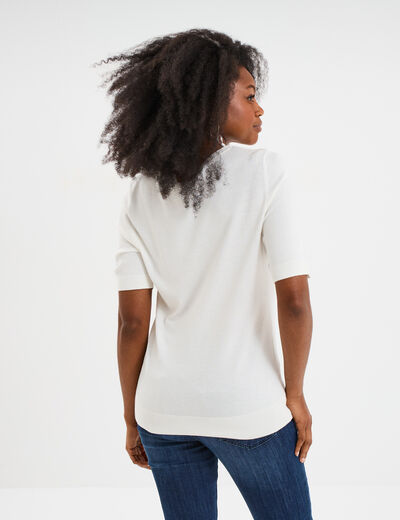Pull manches courtes col rond blanc femme