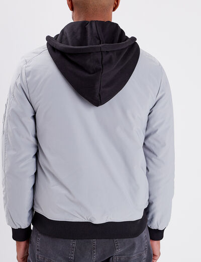 Veste bomber droite à capuche amovible gris clair homme