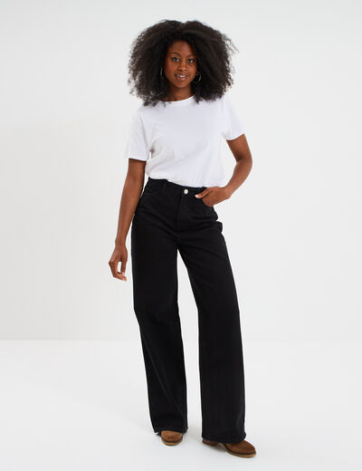 Jeans large coton denim noir femme