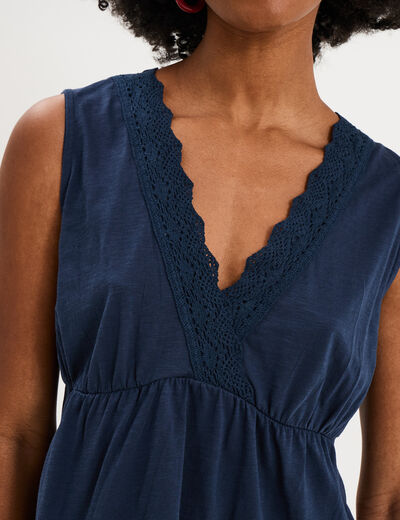 D&eacute;bardeur fluide col en V coton bleu marine femme