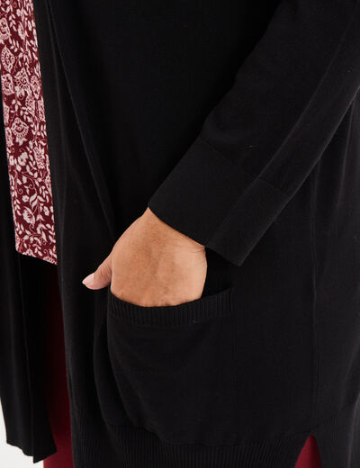 Gilet long avec poches noir femme grande taille