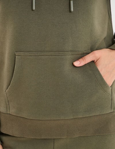 Sweat hoodie 1 poche &agrave; capuche vert kaki femme