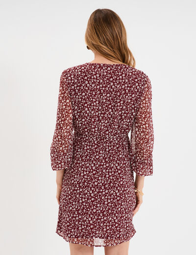 Robe manches longues col cache-coeur bordeaux femme