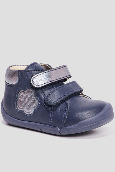 Bottillons en cuir Wakalla bleu marine bébé fille