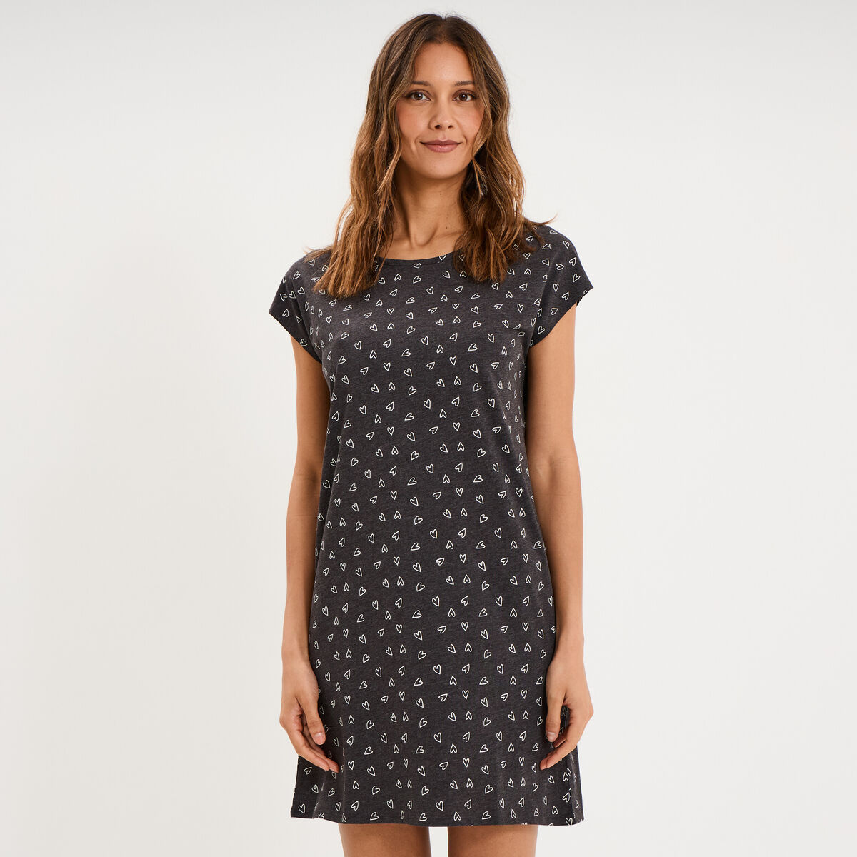 Chemise de nuit manches courtes gris anthracite femme