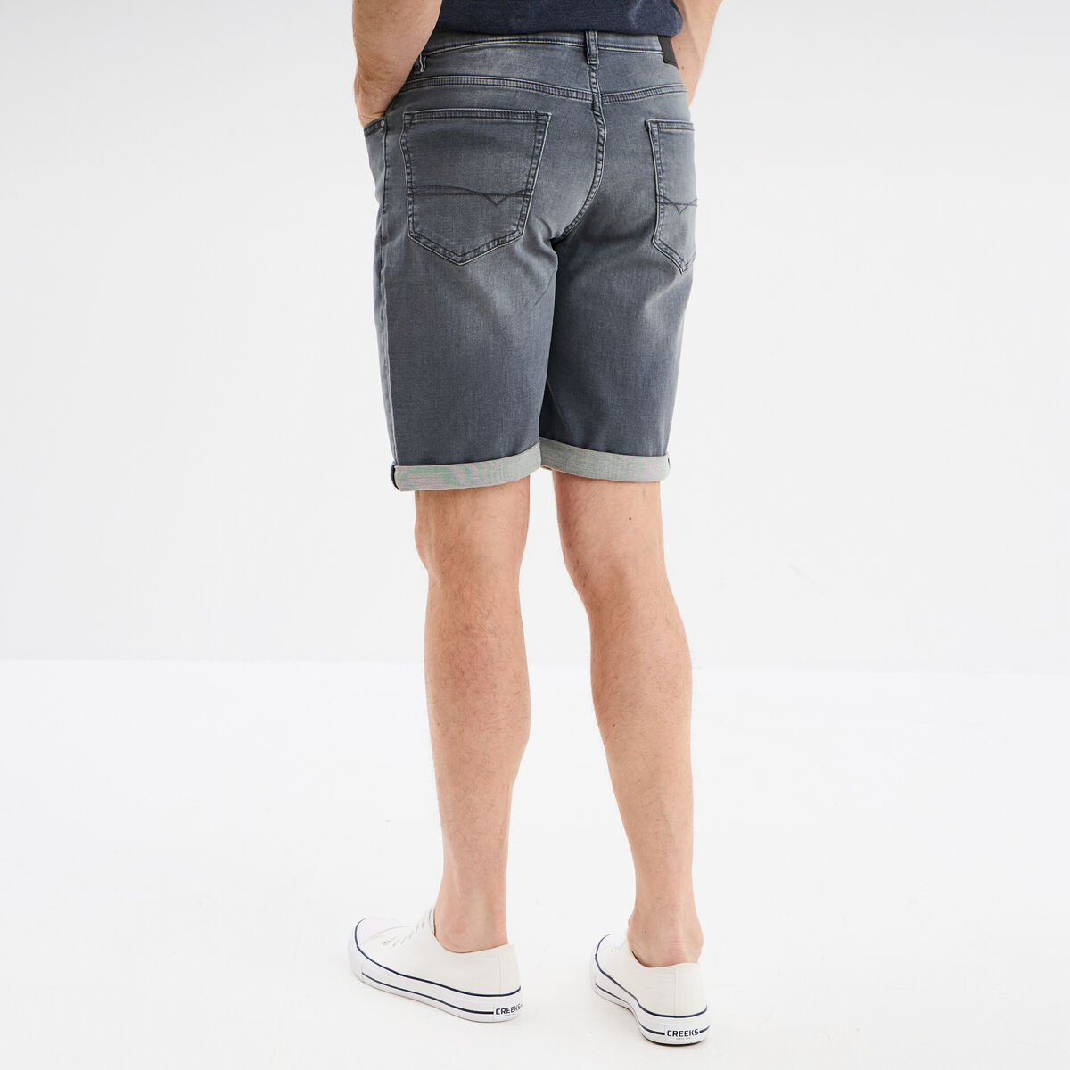 Bermuda droit &agrave; coulisse en jean denim gris homme