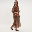 Robe longue manches 3/4 col en V vert kaki femme
