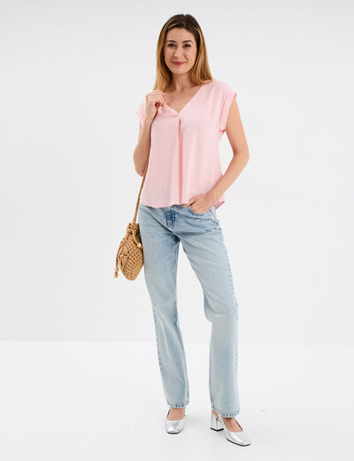 Blouse en lin manches courtes rose clair femme