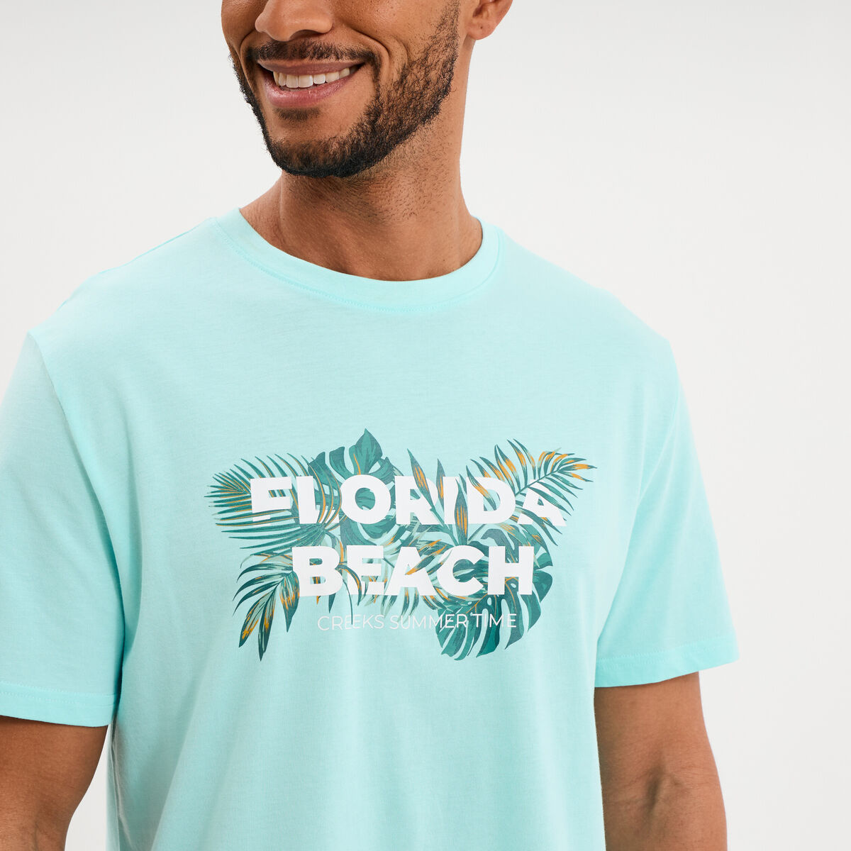T-shirt &agrave; manches courtes droit coton bleu turquoise homme