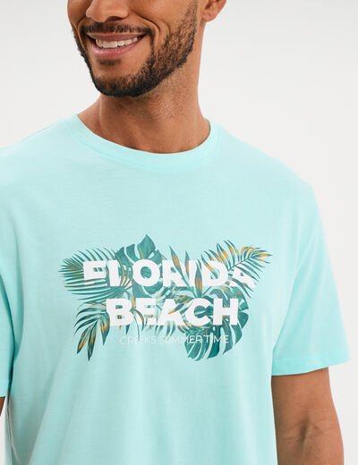 T-shirt &agrave; manches courtes droit coton bleu turquoise homme