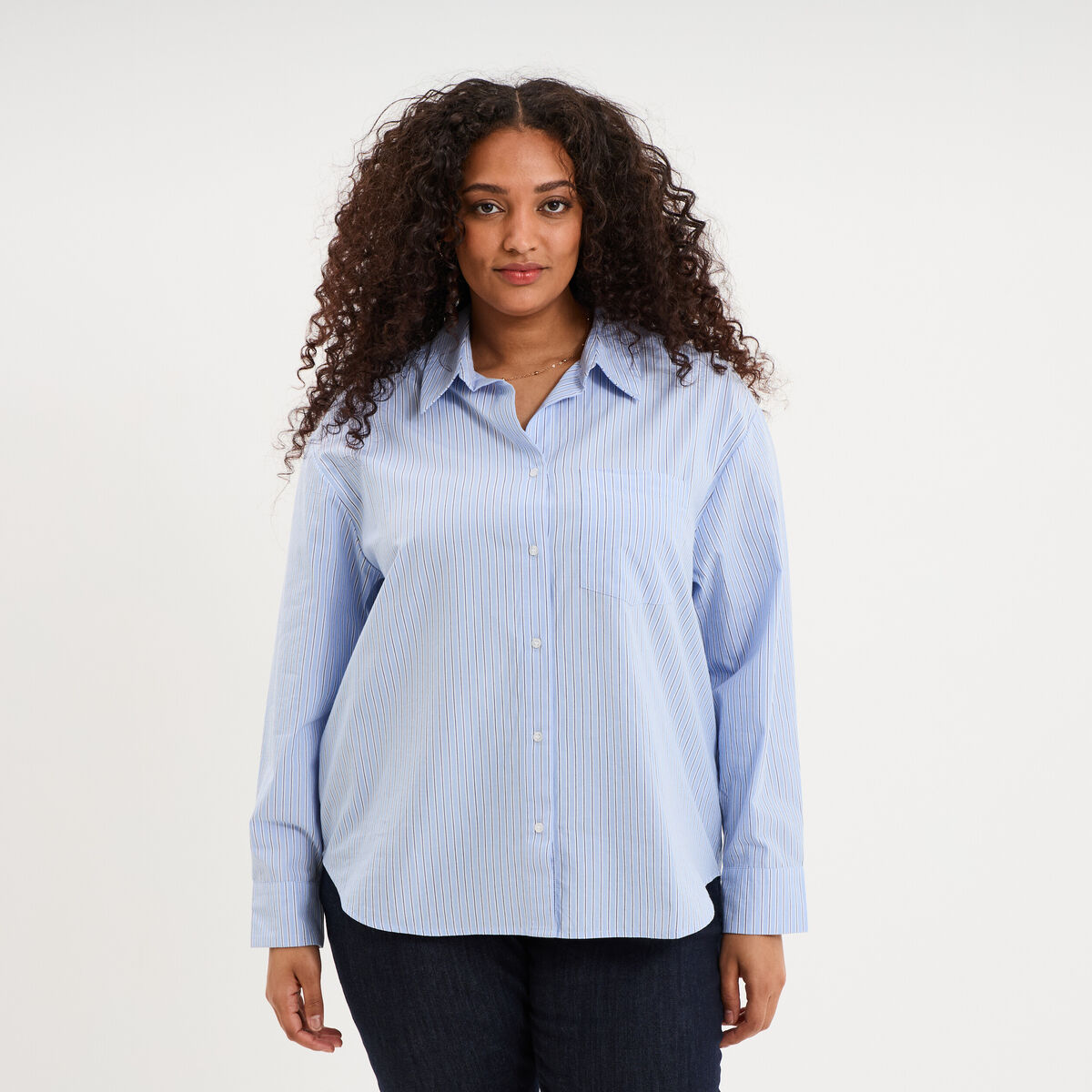 Chemise oversize manches longues coton bleu ciel femme grande taille