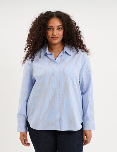 Chemise oversize manches longues coton bleu ciel femme grande taille