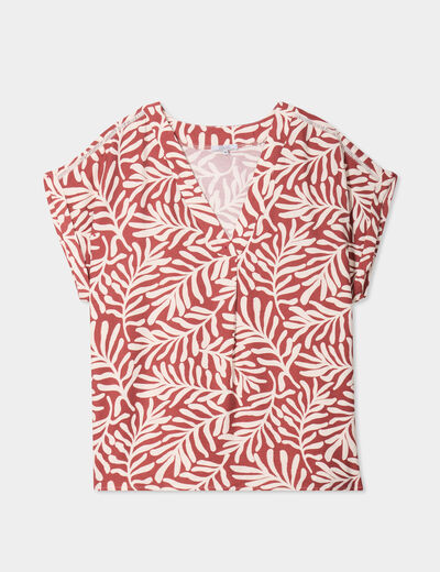 Blouse col en V manches courtes terracotta femme grande taille