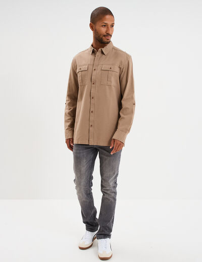 Chemise manches retroussables taupe homme