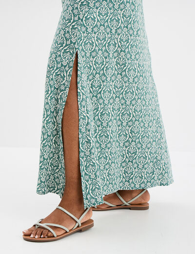 Robe longue droite fluide à bretelles vert turquoise femme