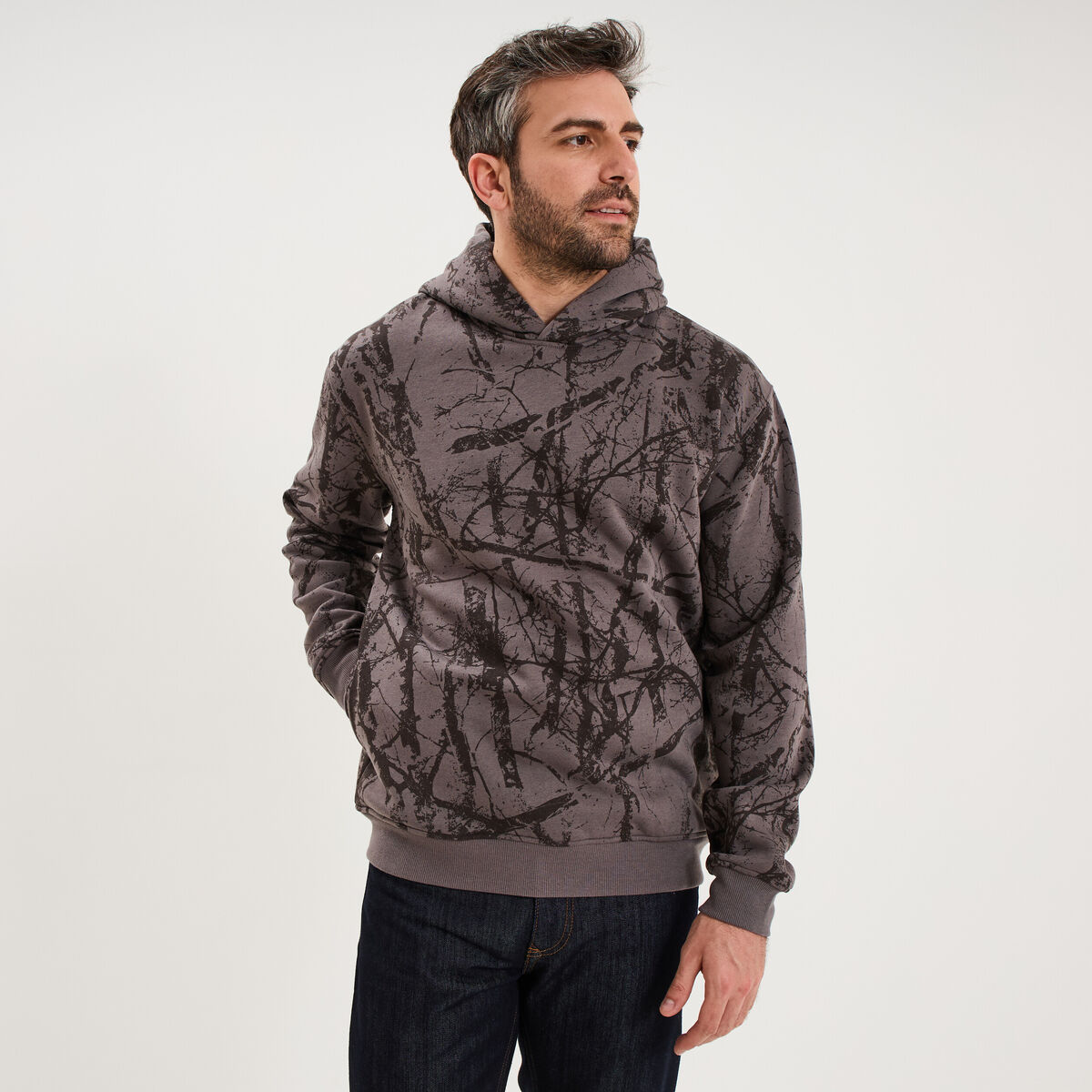 Sweat hoodie &agrave; capuche molleton taupe homme