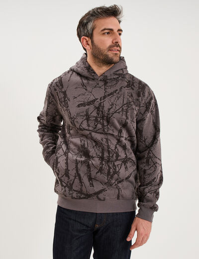 Sweat hoodie &agrave; capuche molleton taupe homme