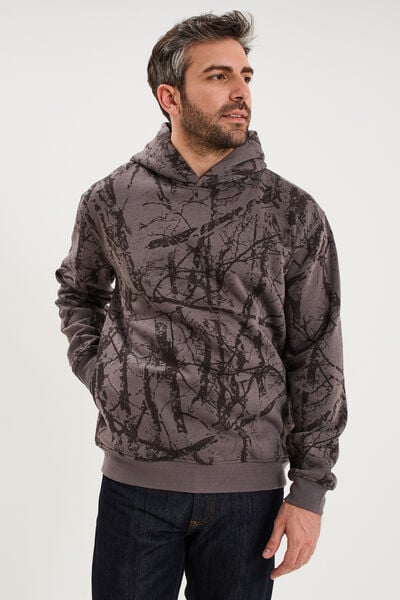 Sweat hoodie &agrave; capuche molleton taupe homme