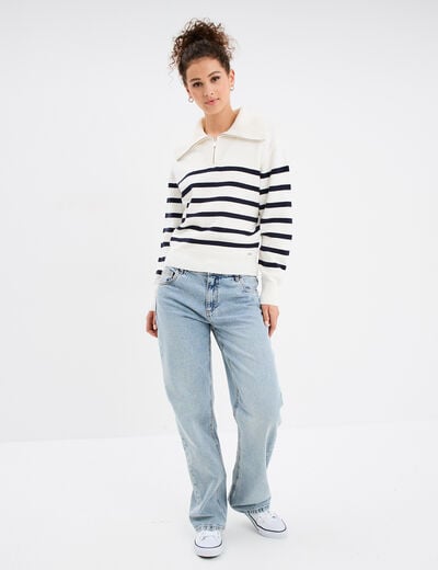 Pull col camionneur zippé Creeks ecru femme