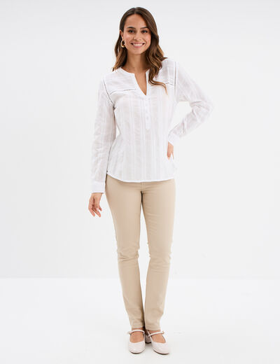 Blouse droite col mao coton blanc femme