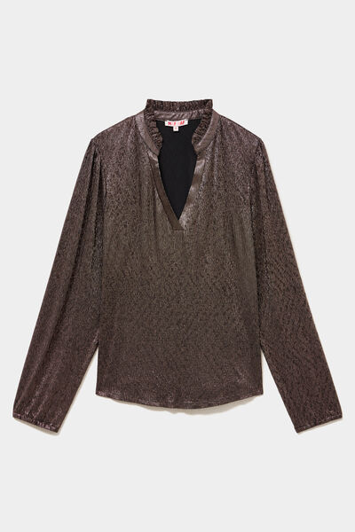 Blouse manches longues col tunisien terracotta femme