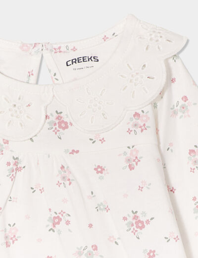 T-shirt col claudine broderie anglaise ecru bébé fille