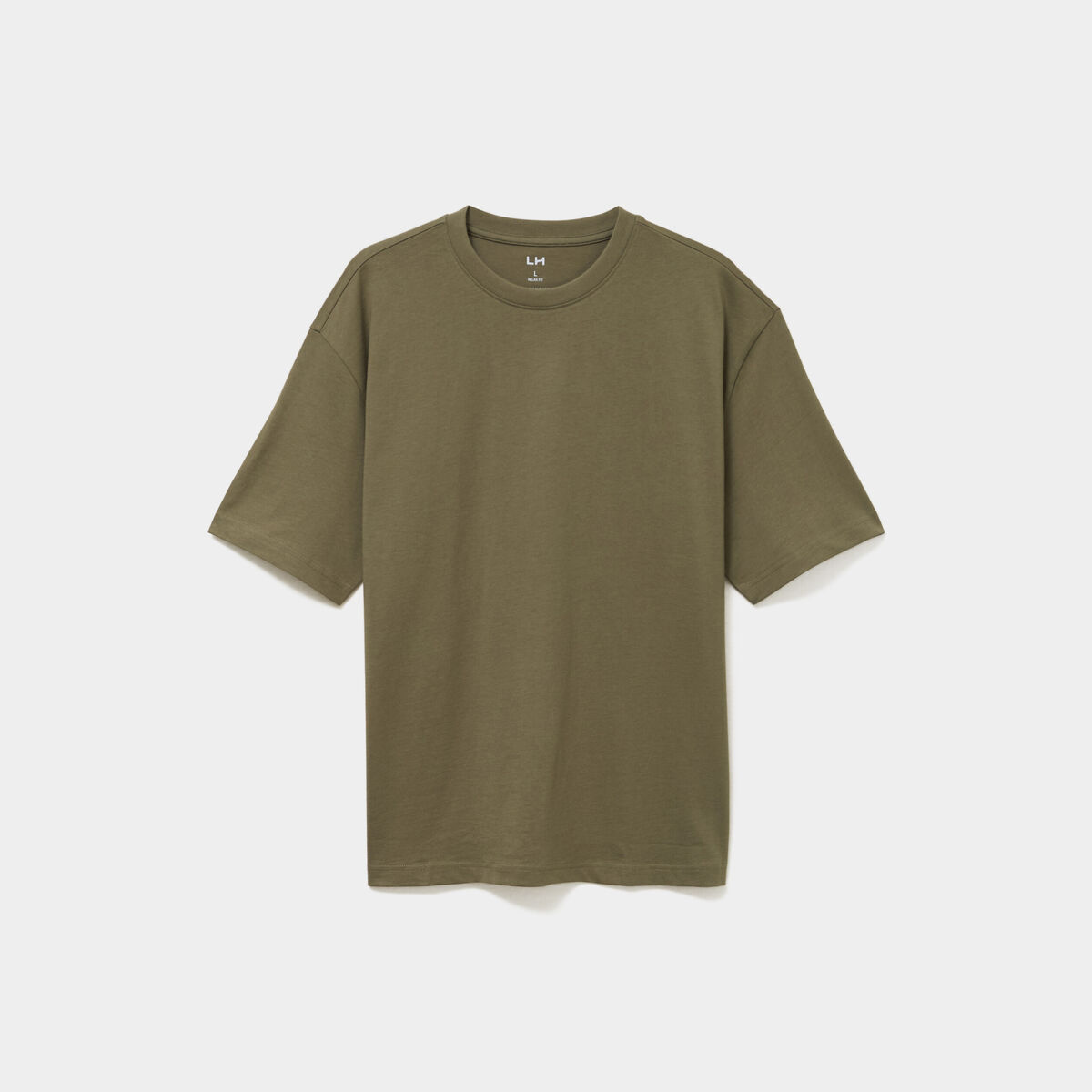 T-shirt col rond coupe relax coton &eacute;pais vert kaki homme