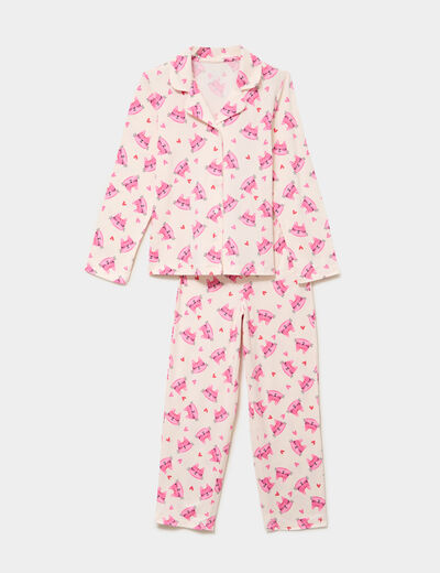 Ensemble pyjama chemise et pantalon ecru fille