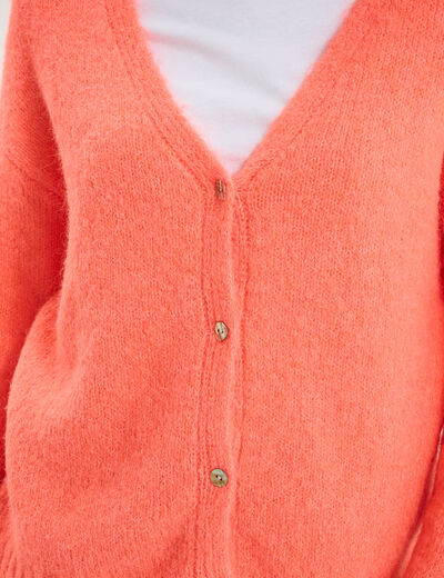 Gilet col en V manches longues rose fluo femme