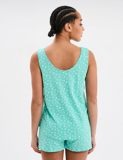 Ensemble pyjama short et débardeur coton vert turquoise femme