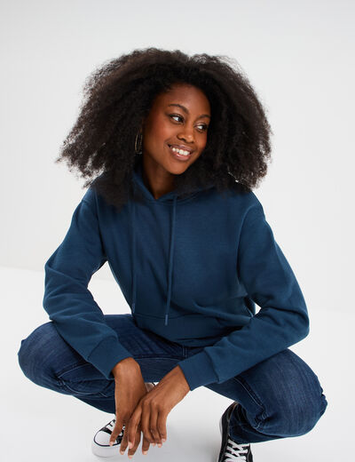 Sweat hoodie molleton à capuche bleu marine femme