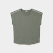 T-shirt col rond manches courtes vert kaki femme