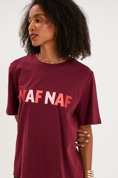 T-shirt logo NAF NAF manches courtes bordeaux femme