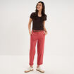 Pantalon chino regular ceinture tress&eacute;e vieux rose femme