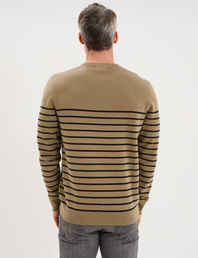 Pull col rond manches longues taupe homme