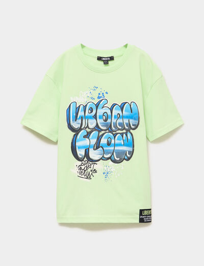 T-shirt oversize manches courtes coton vert fluo gar&ccedil;on