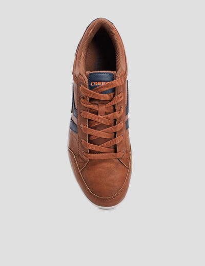 Baskets plates à lacets marron cognac homme