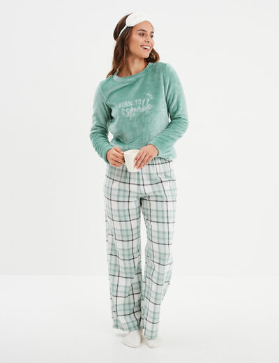 Ensemble pyjama effet polaire 3 pièces vert femme