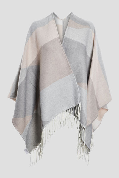 Poncho à franges gris clair femme