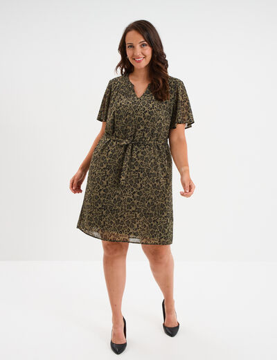 Robe col tunisien manches courtes vert kaki femme grande taille