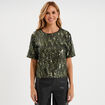 T-shirt &agrave; sequins manches courtes droit vert olive femme