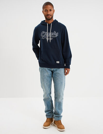 Sweat hoodie molleton 1 poche bleu marine homme
