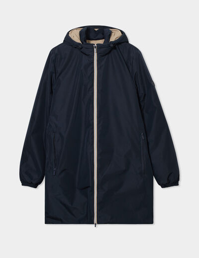 Parka déperlante doublée à capuche bleu foncé homme