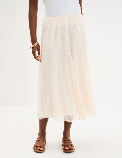 Jupe longue en dentelle ivoire femme