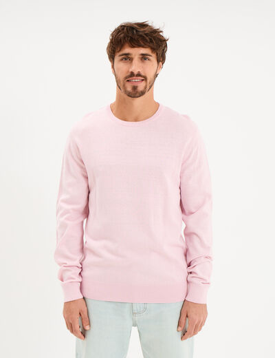 Pull droit col rond coton m&eacute;lang&eacute; rose pastel homme